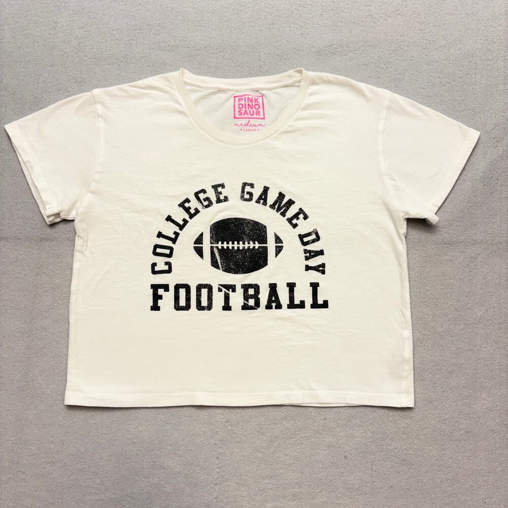 College Game Day T Shirt Football Cropped White Boxy Baby Tee Women’s Size M